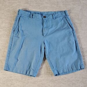 Brooks Brothers Shorts Mens 35 Blue Micro Plaid Flat Front Chino 100% Cotton